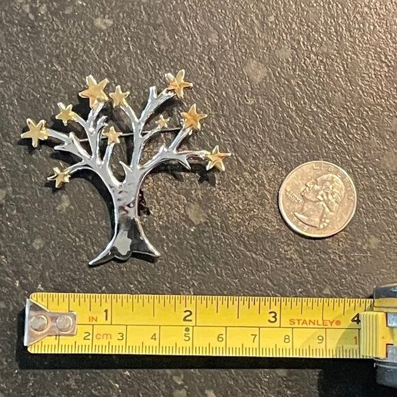 Gorgeous Starlit Treetop Silver and Gold Tone Brooch Pin - Picture 4 of 7